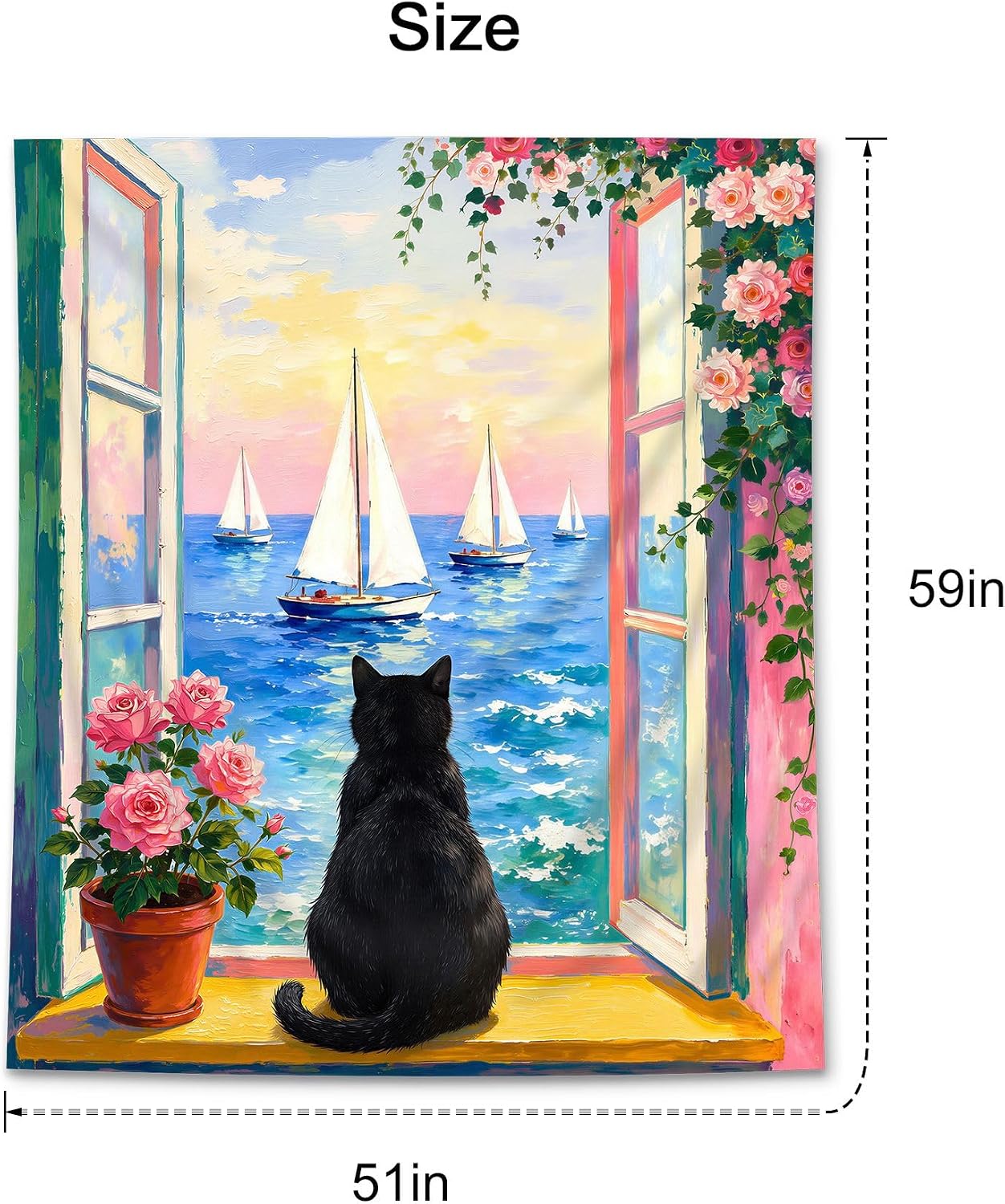 AMBZEK Cat Tapestry 59Hx51W Ocean Whimsical Cloth Posters Wall Art Hanging Decor for Bedroom Living Room