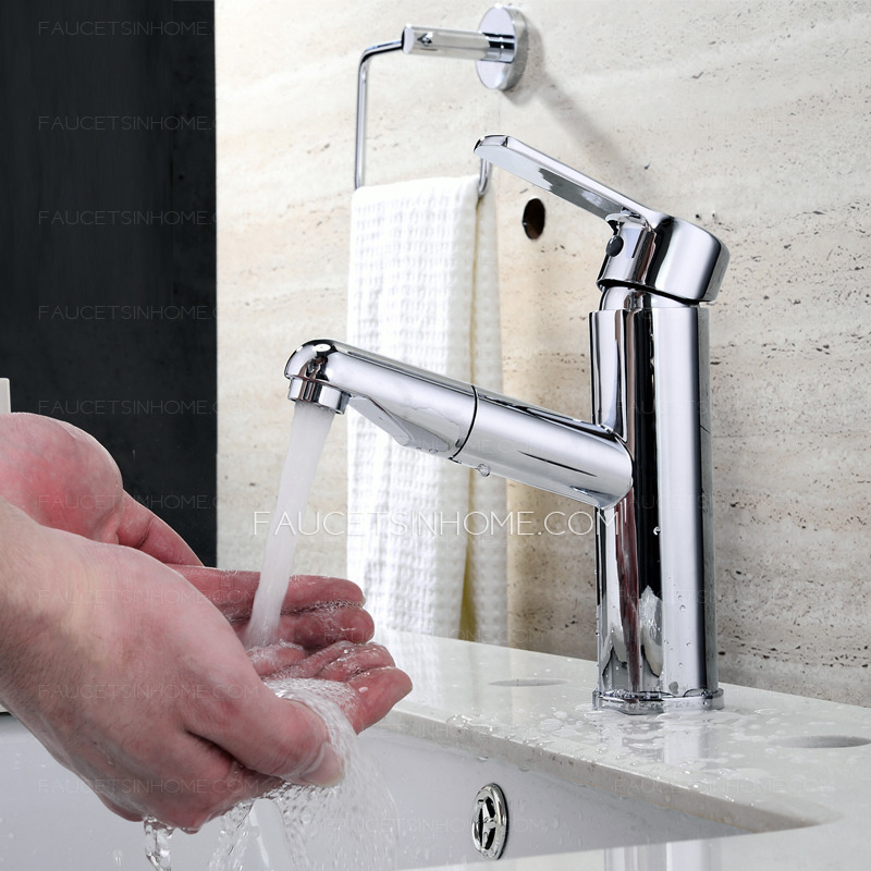 Convenient Pullout Spray Deck Mounted Bathroom Sink Faucet