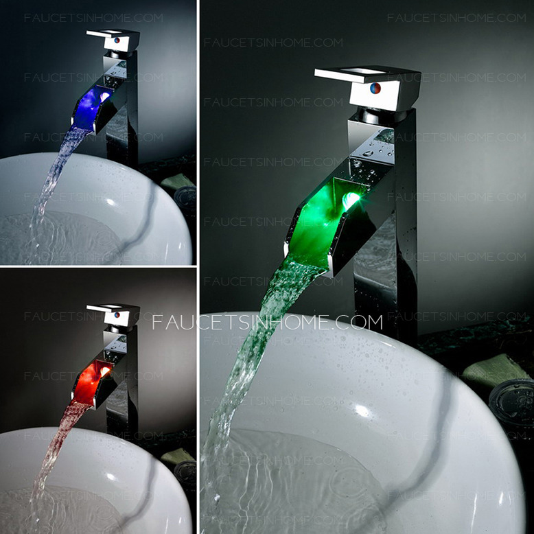 Design LED Brass Heightening Vessel Mounted Bathroom Faucet