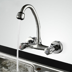 Cheap Cooper Wall Mounted Two Holes Kitchen Sink Faucet 