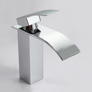 Luxury Waterfall Brass Square Shaped Bathroom Sink Faucet