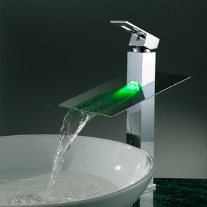 Luxury Tall Waterfall Deck Mounted LED Sink Faucet