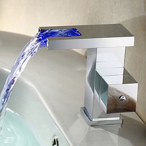 Designed Waterfall Sqaure Single Handle LED Automatic Sink Faucet