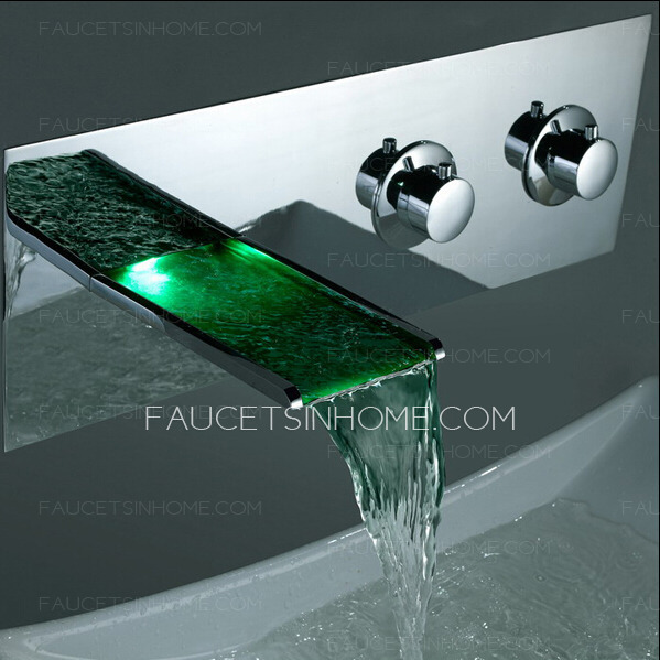 Professional Waterfall Wall Mounted Two Handles LED Faucet