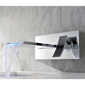 Modern Waterfall One Hole Wall Mounted LED Faucet For Bathroom