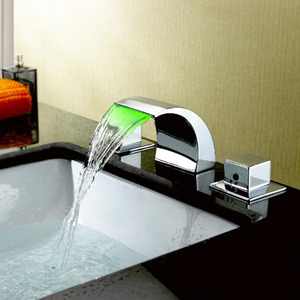 Discount Bend Waterfall Three Hole LED Faucet For Bathroom