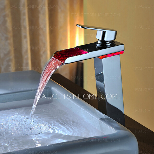 Modern Waterfall Tall Vessel Mount LED Bathroom Sink Faucet