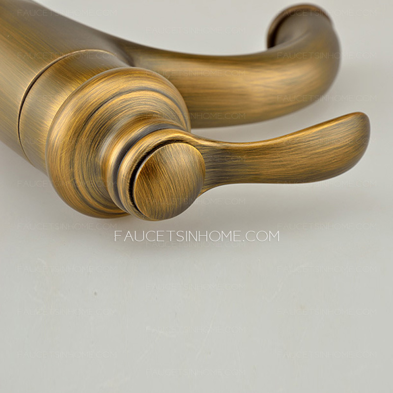 Hiweer Antique Polished Brass One Hole Bathroom Sink Faucet