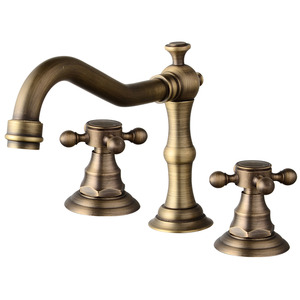 Vintage Antique Brass Three Hole Cross Handle Bathroom Faucet