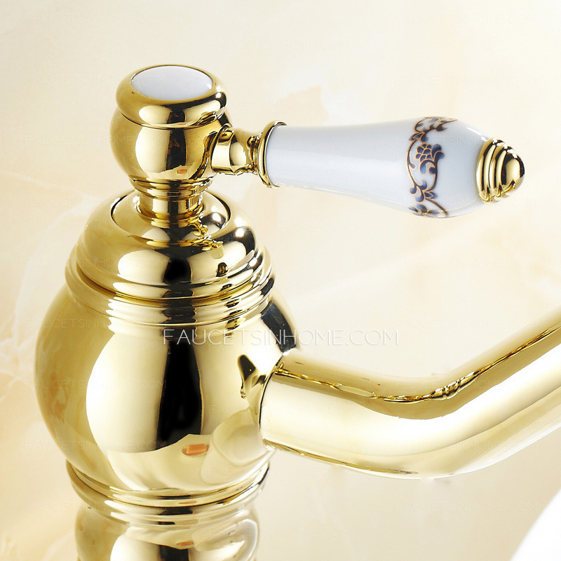Antique Golden Rotatable Heightening Vessel Mount Bathroom Faucet