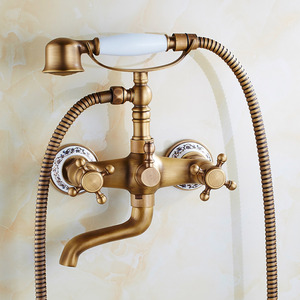 Vintage Antique Brass Pocelain Shower Handle Bathtub Faucet