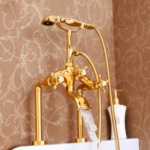 Vintage Polished Brass Sidespray Sitting Bathtub Shower Faucet