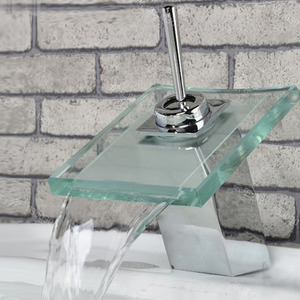 Cheap Square Shaped Glass Waterfall Bathroom Basin Faucet