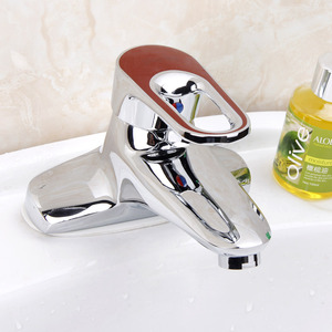 Simple Two Hole Hollowed Red Handle Bathroom Sink Faucet