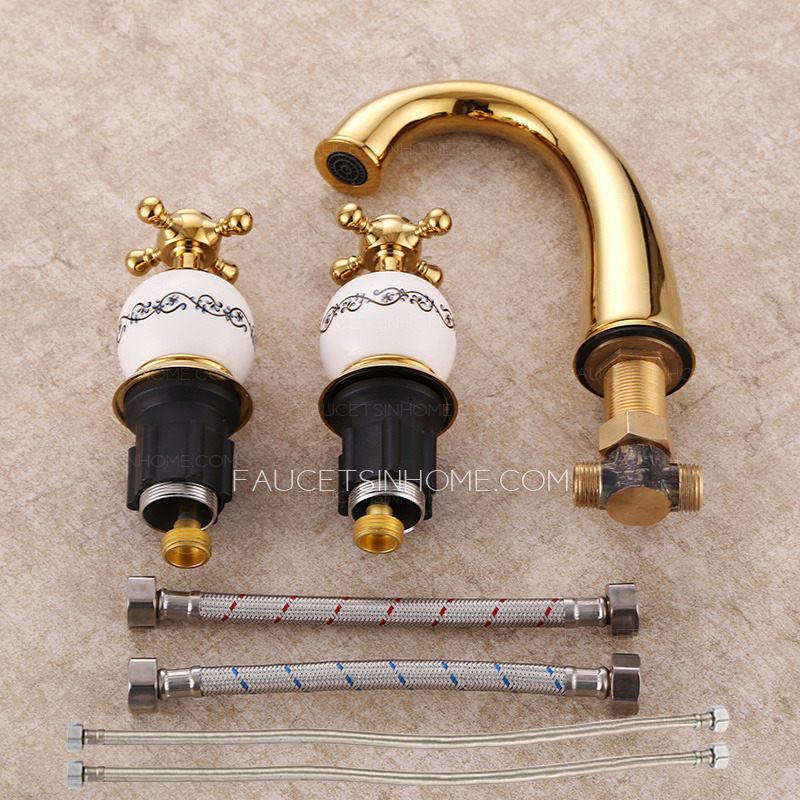 Vintage Polished Brass Split Three Set Bathroom Faucet