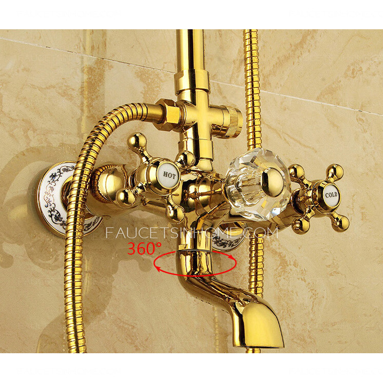 Vitange Gold Crystal Handle Shower Bathroom Faucet System