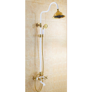 Vintage White Painting Brass Outdoor Wall Mount Shower Faucet