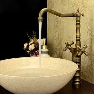 Antique Bronze Vintage Handle Bathroom Faucet Vessel Mount