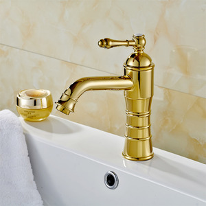 Bright Golden European Style Deck Mounted Bathroom Sink Faucet