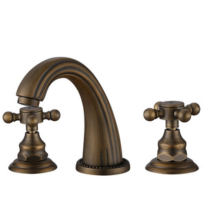 Hiweer Antique Bronze Three Holes Cross Handle Bathroom Faucets