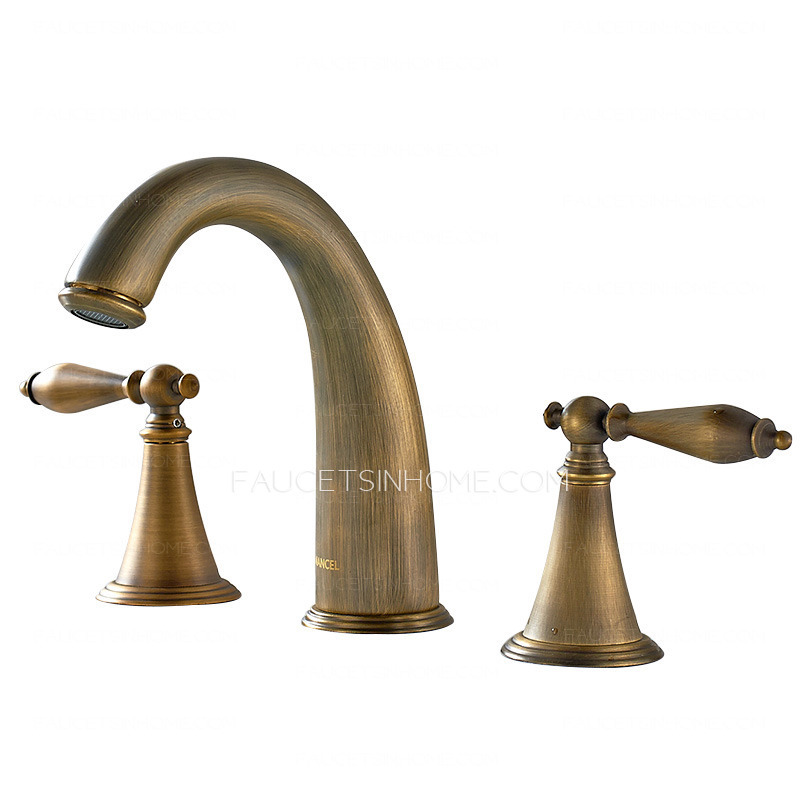 Antique Brass Three Holes Brushed Bathroom Sink Faucets