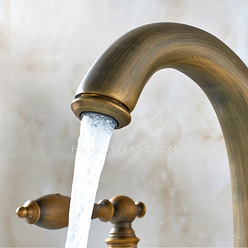 Antique Brass Three Holes Brushed Bathroom Sink Faucets