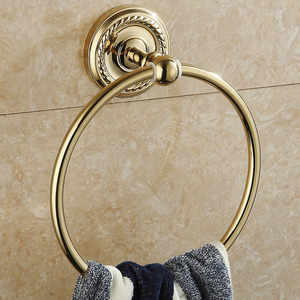 Cheap Polished Brass Carved Base Bathroom Towel Rings