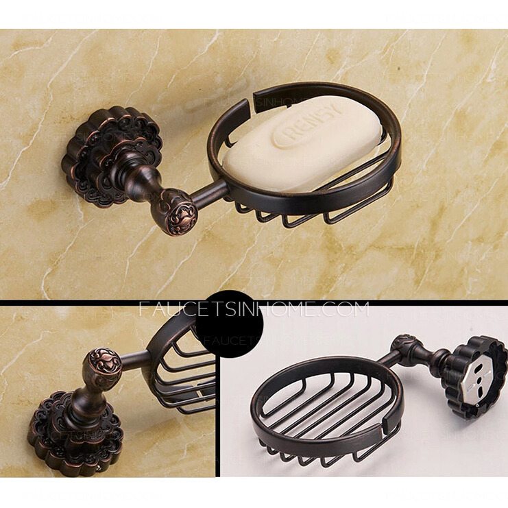 5-piece Vintage Oil Rubbed Bronze Carved Bathroom Accessory Sets