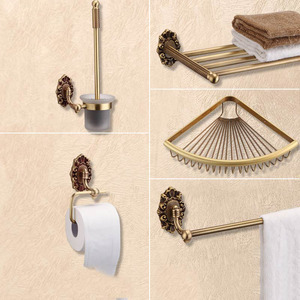 5-Piece Antique Brass Wall Mounted Bathroom Accessory Sets