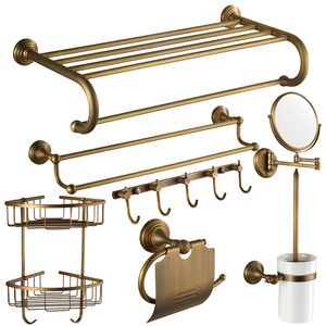 7-Piece Antique Brass Carved Bathroom Accessory Sets