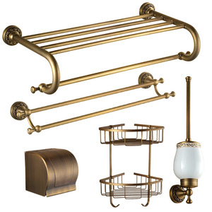 American Style Carved Antique Brass 5-Piece Bathroom Accessory Sets