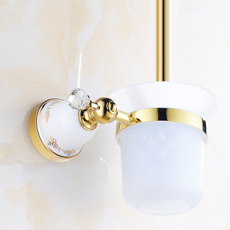 Decorative Polished Brass Wall Mounted Toilet Brush & Holder