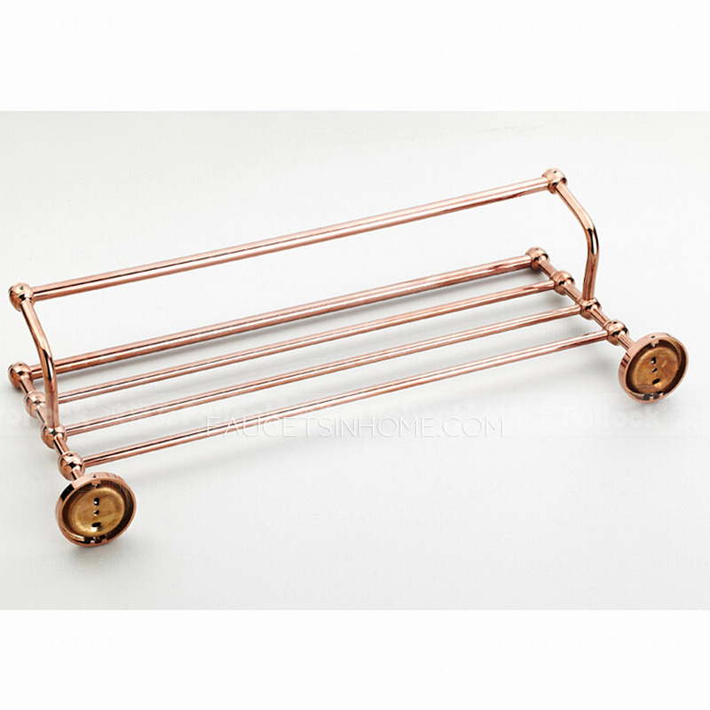 Double Rose Gold Metal Bathroom Shelves With Towel Bar