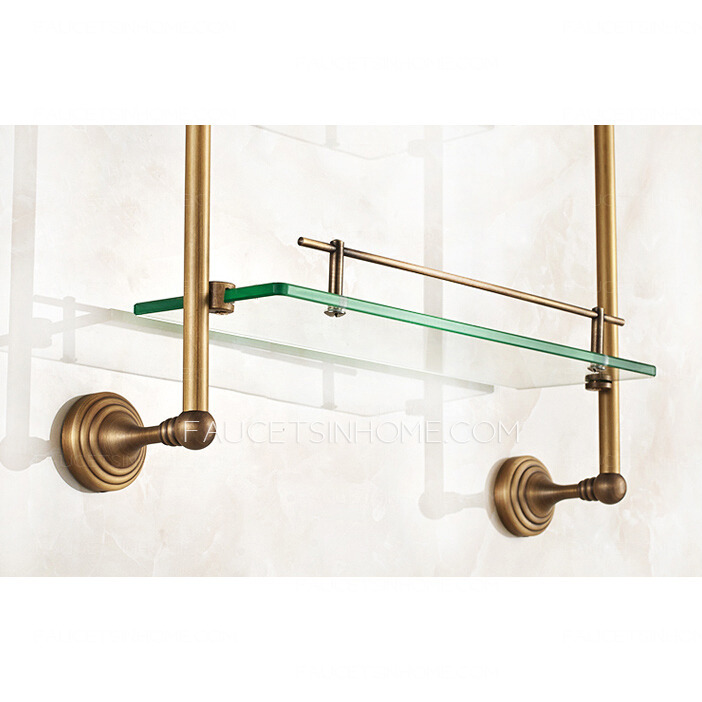 Antique Brass Double Hanging Glass Shelves For Bathroom