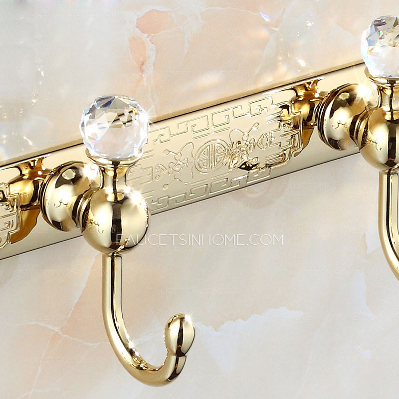 6-Hooks Polished Brass Carved Bathroom Robe Hooks
