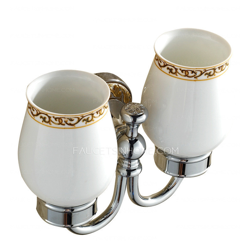 European Style Double Cup Ceramic Wall Mounted Toothbrush Holder