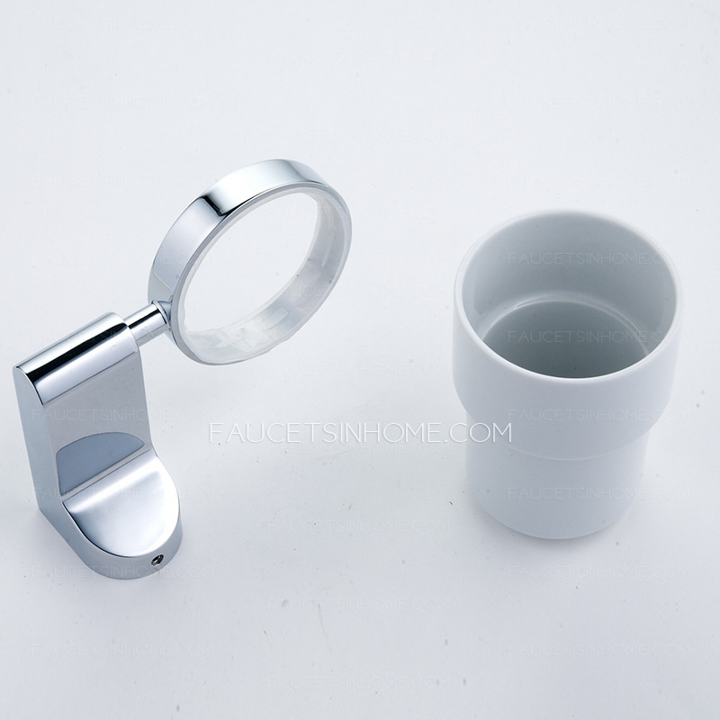 Simple Single Cup Chrome Porcelain Toothbrush Holder Wall Mount