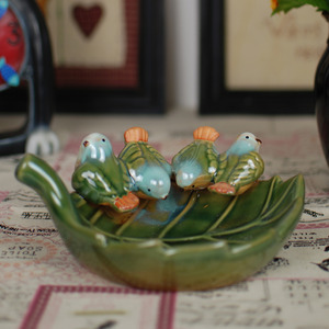 Decorative Handmade Ceramic Soap Dishes Leaf And Bird