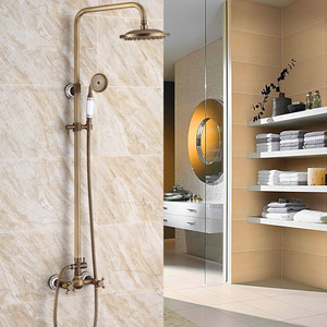 Antique Brass Ceramic Outside Wall Mount Shower Faucet System