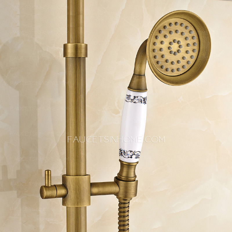 Antique Brass Outside Wall Mount Ceramic Shower Faucets System