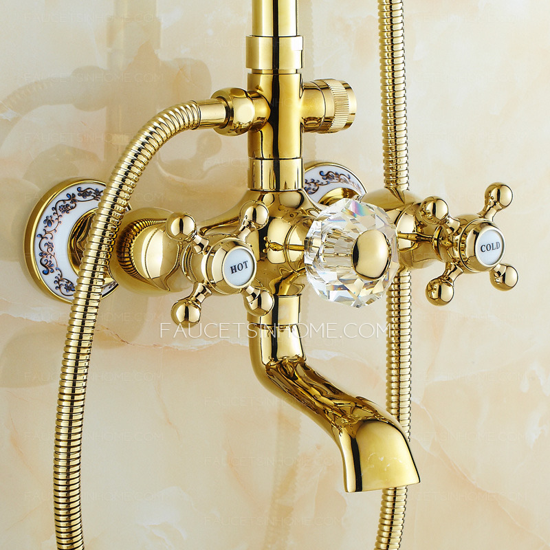 European Style Vintage Handle Ceramic Brass Shower Faucet System