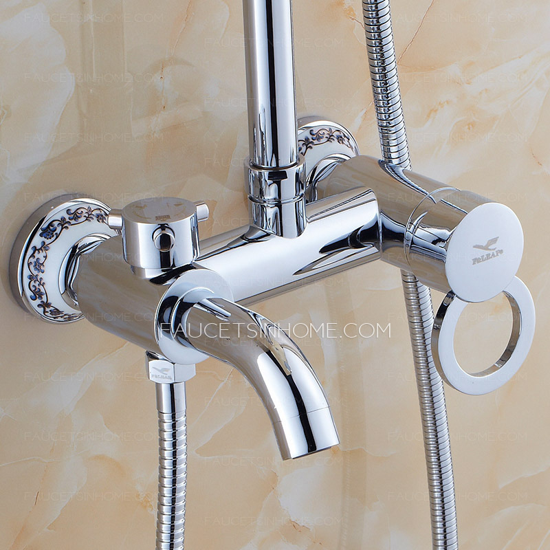 Antique Silver Ceramic Brass Outdoor Shower Faucet System