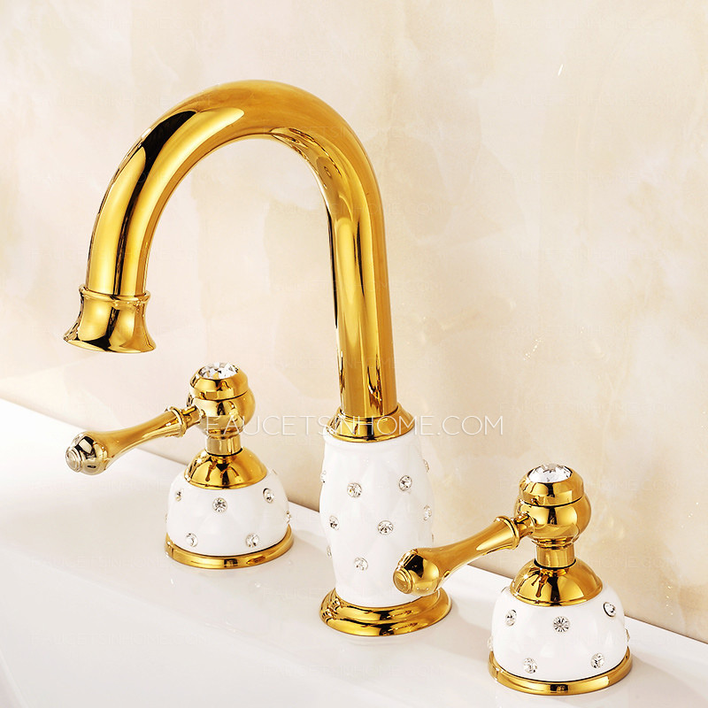Luxury Brass White Ceramic Three Hole Bathroom Sink Faucets
