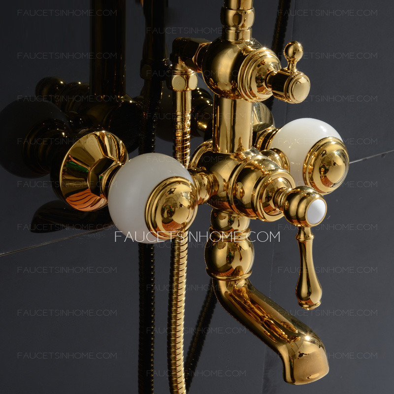 Unique Rose Gold Jade Brass Outside Bathroom Shower Faucets