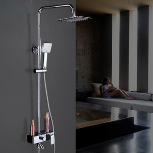 Modern Square Shaped Brass Hand Shower Faucet With Shelf(Stainless Steel Top Shower)