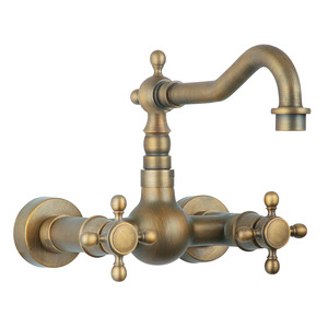 Affordable Antique Brass Two Hole Wall Mount Kitchen Faucets