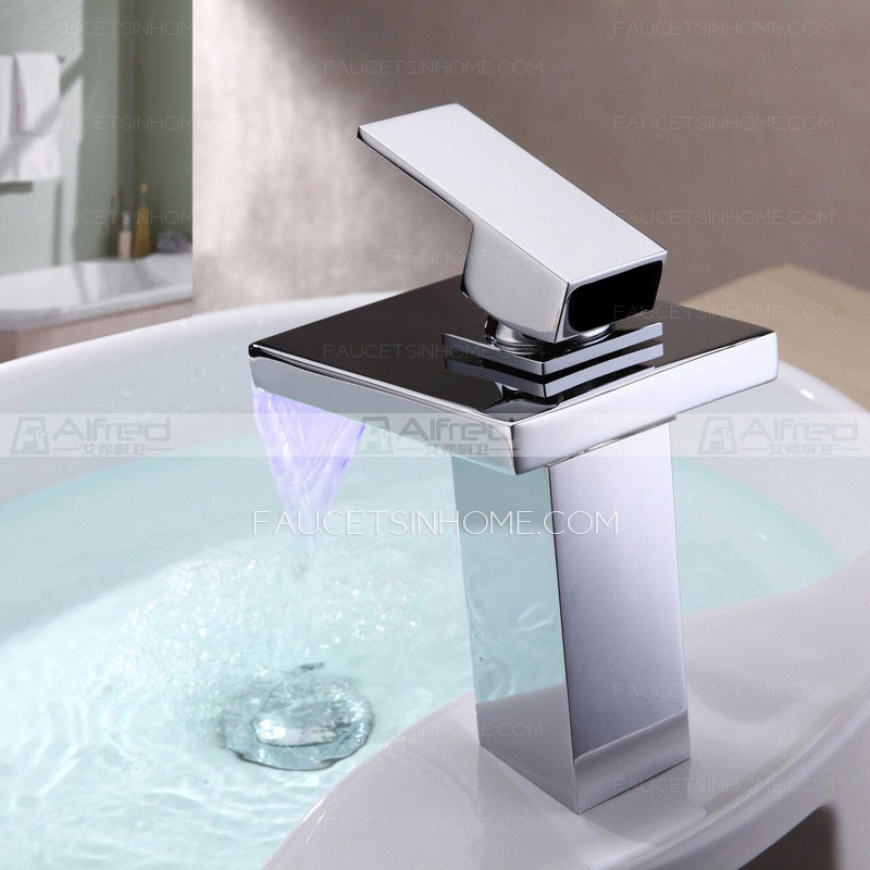 Automatic Waterfall Brass Bathroom LED Faucets One Hole