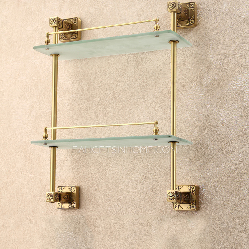 Expensive Brass Antique Bronze Bathroom Glass Shelves
