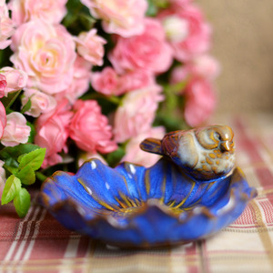 Decorative Blue Bird Ceramic Soap Dishes For Bathroom