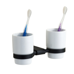 Modern Black Double Cups Ceramic Toothbrush Holder